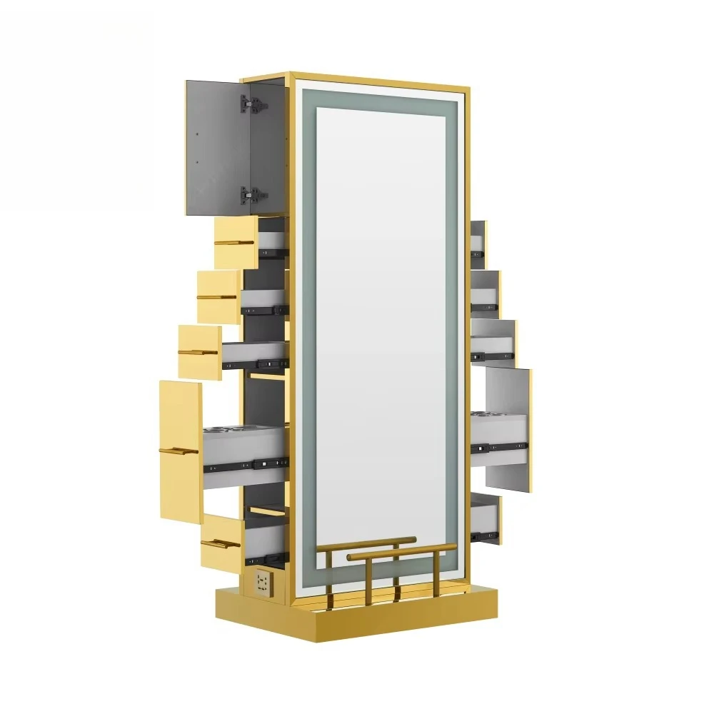 Hairsalon multifunctional stainless steel gold double-sided mirror