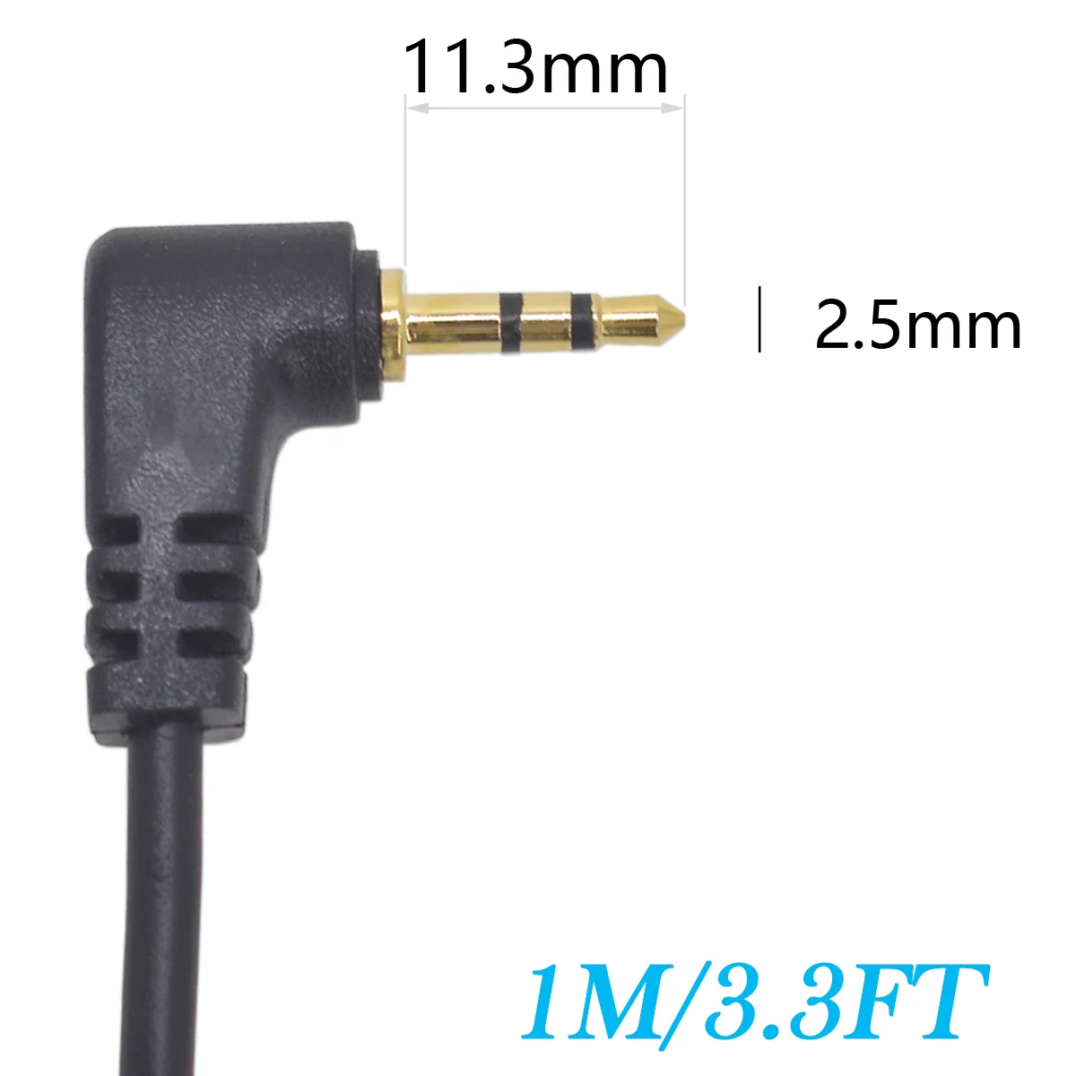 2.5mm Male to Male Right Angle 1M/3.3FT TRS Stereo Adapter Cable Gold-Plated Audio Jack Connector for Headphones, Speakers, DIY