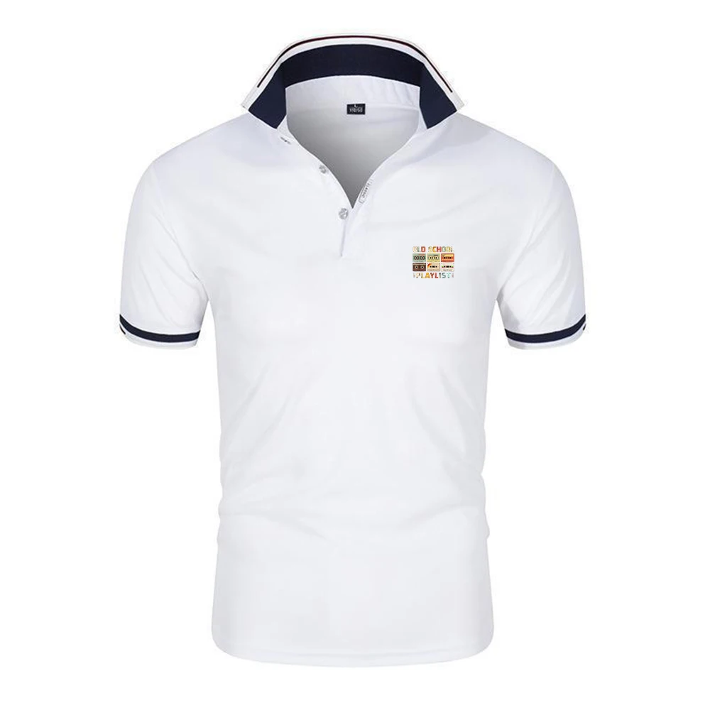 2025 Summer Ice Silk Moisture-Wicking Polo Shirt Men's Cassette Tape Music 80s Retro Old School Playlist Logo Print Top