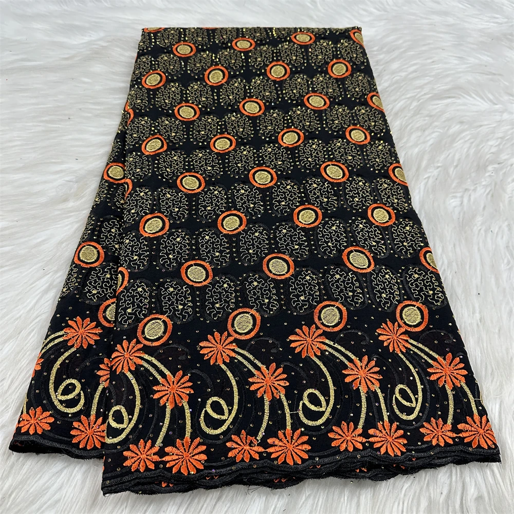 

Latest African Cotton Lace Fabric with Stones Swiss Lace for Sewing African Women Wedding Party Dress 5 Yards