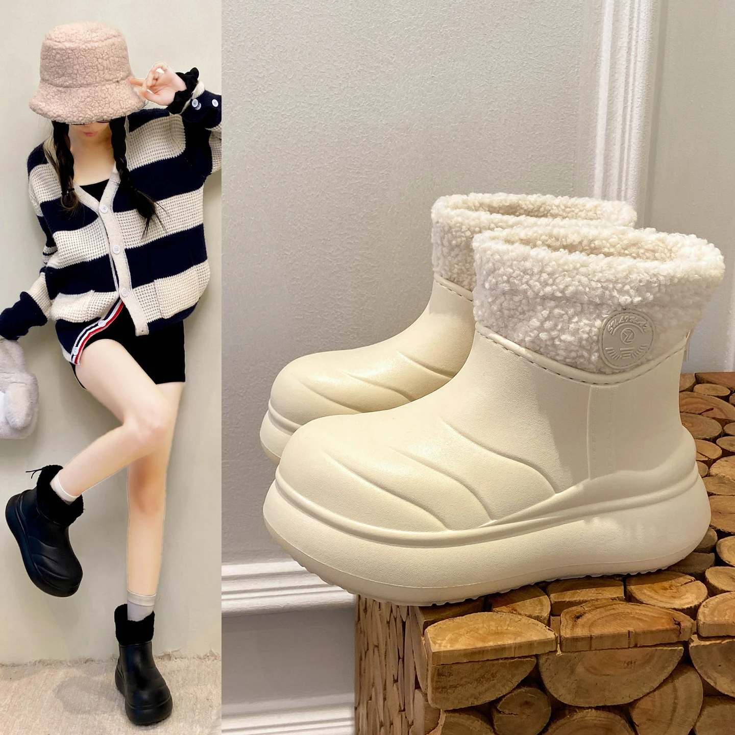 

Lady Snow Boots, Winter Padded Thick Cotton Shoes, Integrated Waterproof and Anti-slip Warm Cotton Boots