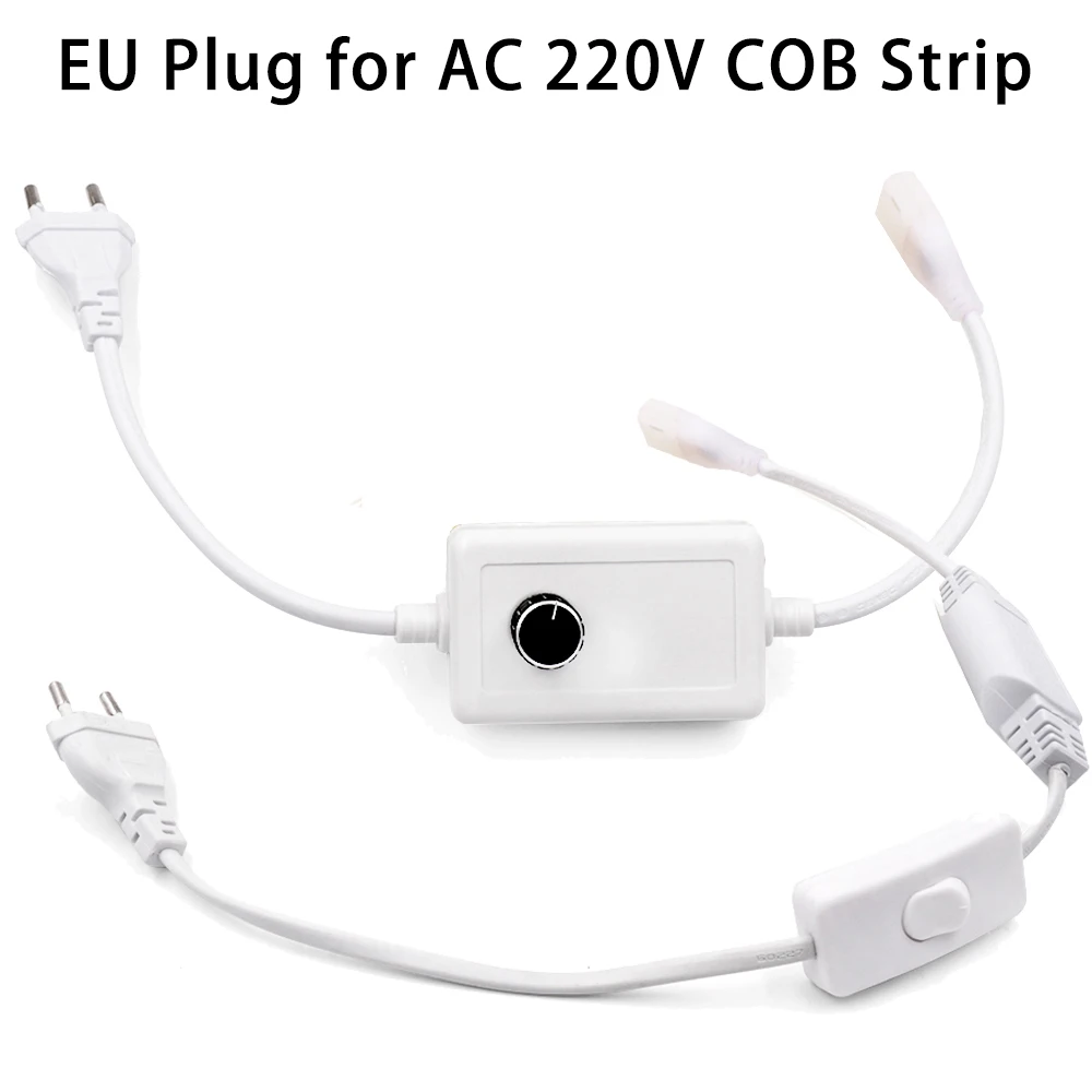 EU Power Plug with Dimmer Switch Drive for AC 220V 288LEDs/m 360LEDs/m No Wire 13x7MM COB Strip Tape Light Power Supply Adapter