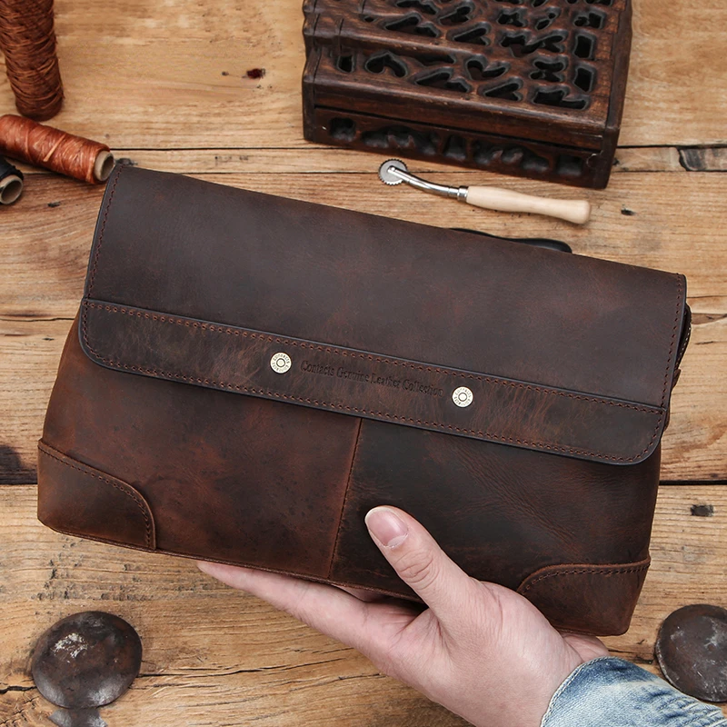 OYIXINGER Vintage Men's Clutch Bags For Men Wallets Cow Leather Male Clutch Purse Luxury For Man Cover Hand Bag For 7.9" IPAD