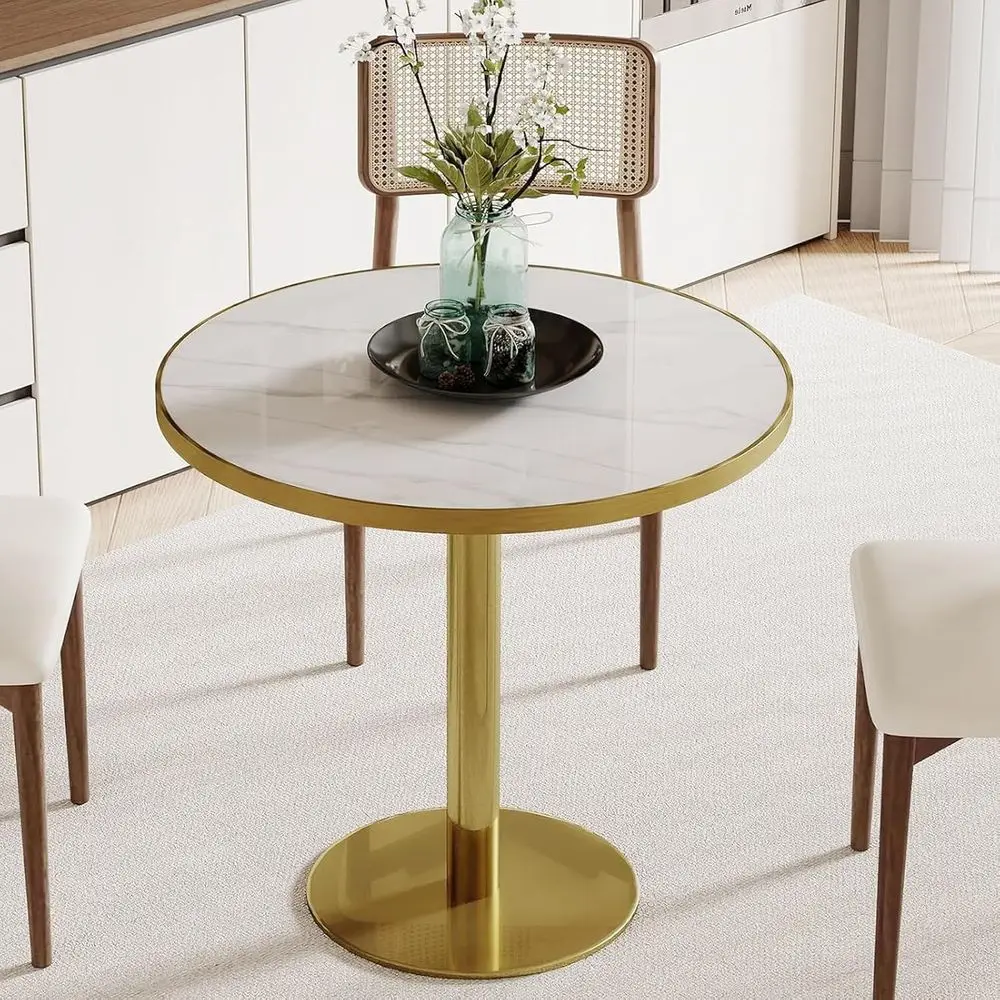 

Стол Tulip, круглый кухонный стол на 2-4 персоны с толстой столешницей из спеченного камня, основание из титанового золота, термостойкий, в стиле бистро