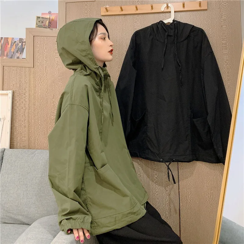 Women Spring Autumn Hooded Jacket Hip Hop Street Hoodie Fashion Casual Lace-up Pullover Coat Female Hoodies Loose Sweatshirts