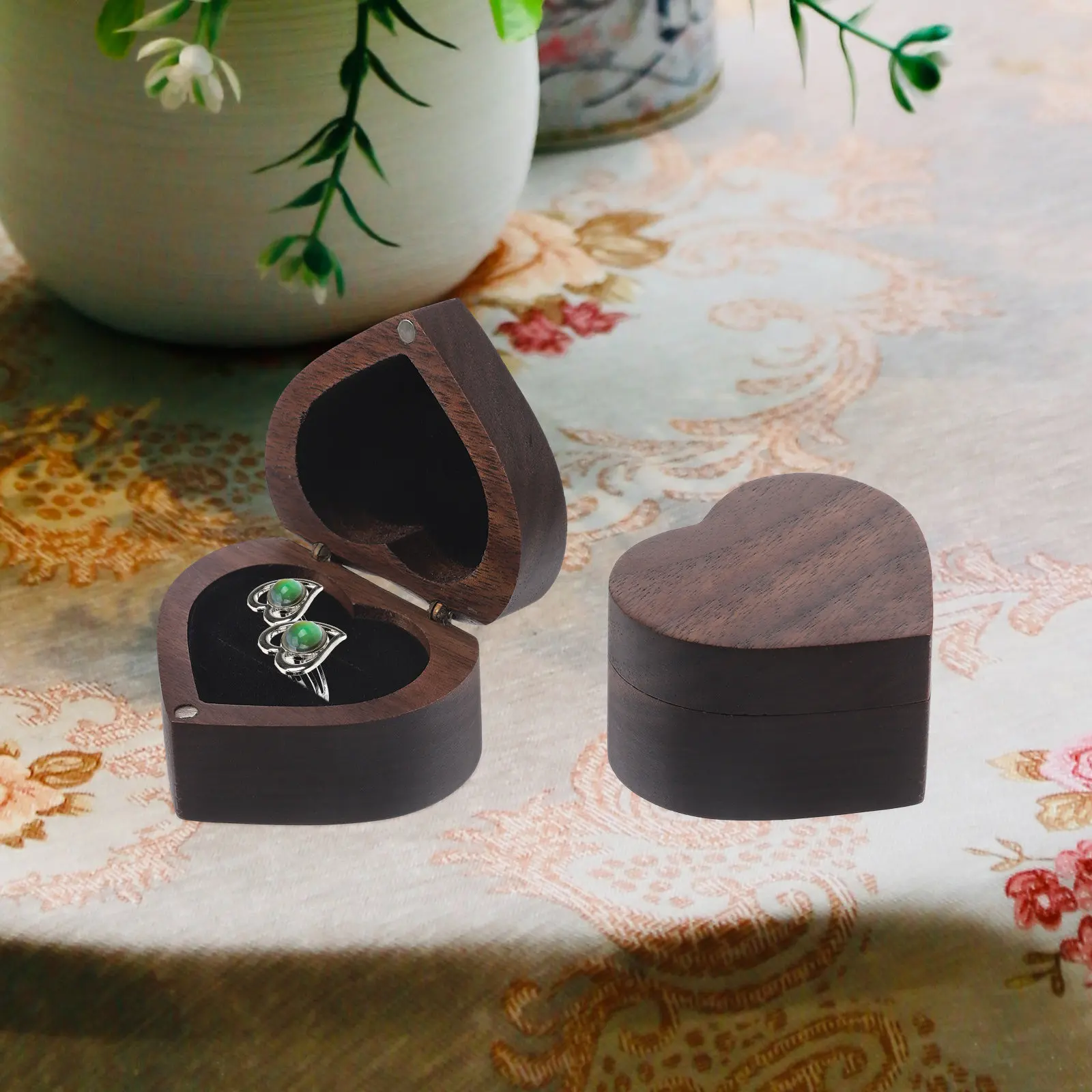 

Wooden Heart Rings Box Small Compact Wedding Rings Case Decorative Ring Case for Proposal Engagement Jewelry Gift