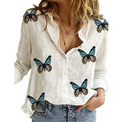 Vintage Cotton Linen Casual Tops Tees Spring Autumn Y2k Tshirt Woman Clothing Fashion T-Shirt Clothes Streetwear T Shirts Women