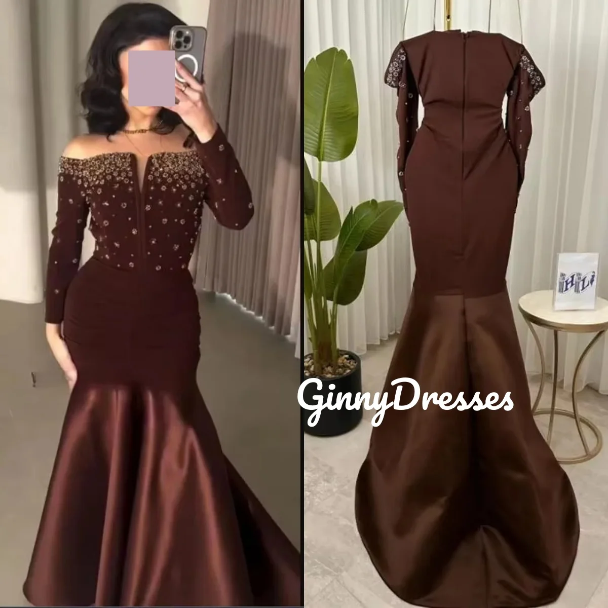 

Русалка на заказ, вечернее платье с бисером, платья длиной до пола с открытыми плечами для особых мероприятий, платье на молнии с длинными рукавами