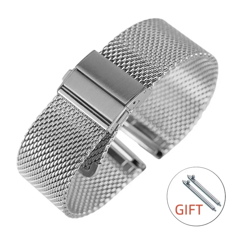メッシュミラネーゼループウォッチバンド、クイックリリース、ステンレススチールブレスレット、調節可能なストラップ、dwウォッチ用折りたたみバックル、18mm、20mm、22mm