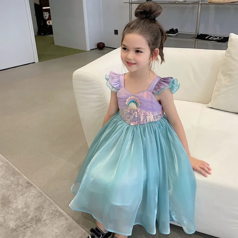 

Новое летнее детское платье-жилет для девочек на день рождения, с пайетками, в стиле русалки, модное, без бретелек, из полиэстера