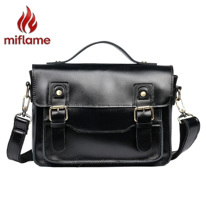 

Men's Vintage Leather Messenger Bag Double buckle Crossbody Shoulder Handbag Casual Small Square Retro Crazy Horse