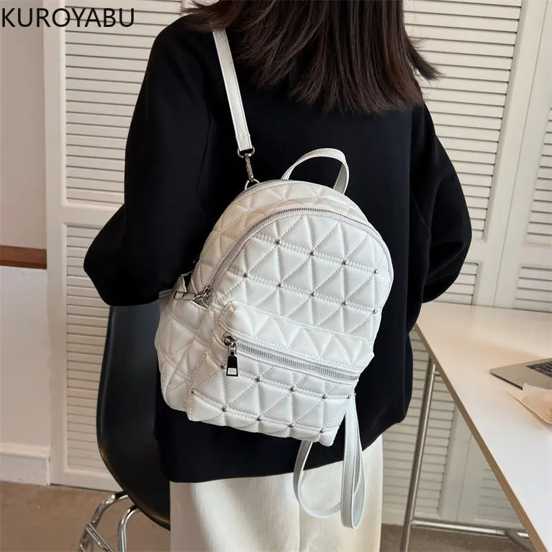 Fashion Rivet Women Y2k Backpacks PU Leather School Bags for Teenagers Girls Backpack Travel Bags Harajuku Black Mochila Mujer