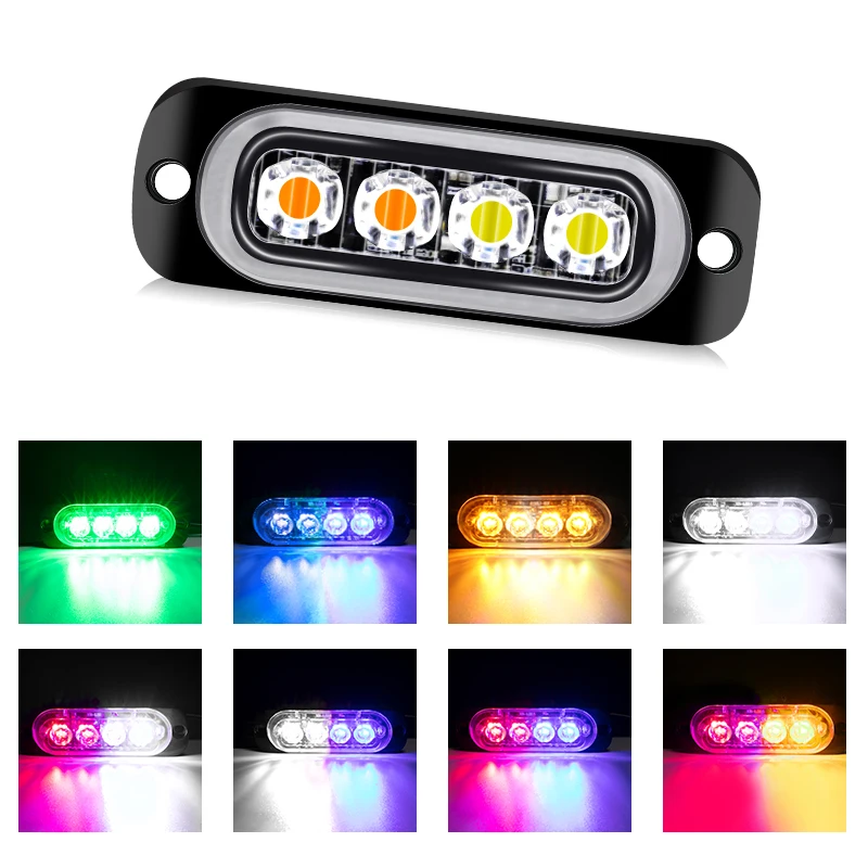 4PCS Amber 4LED Light Bar Car Truck Hazard Beacon Warning Lamp Grill Breakdown DC12V 24V Yellow Led Lamp Accessories 6500k 3000K