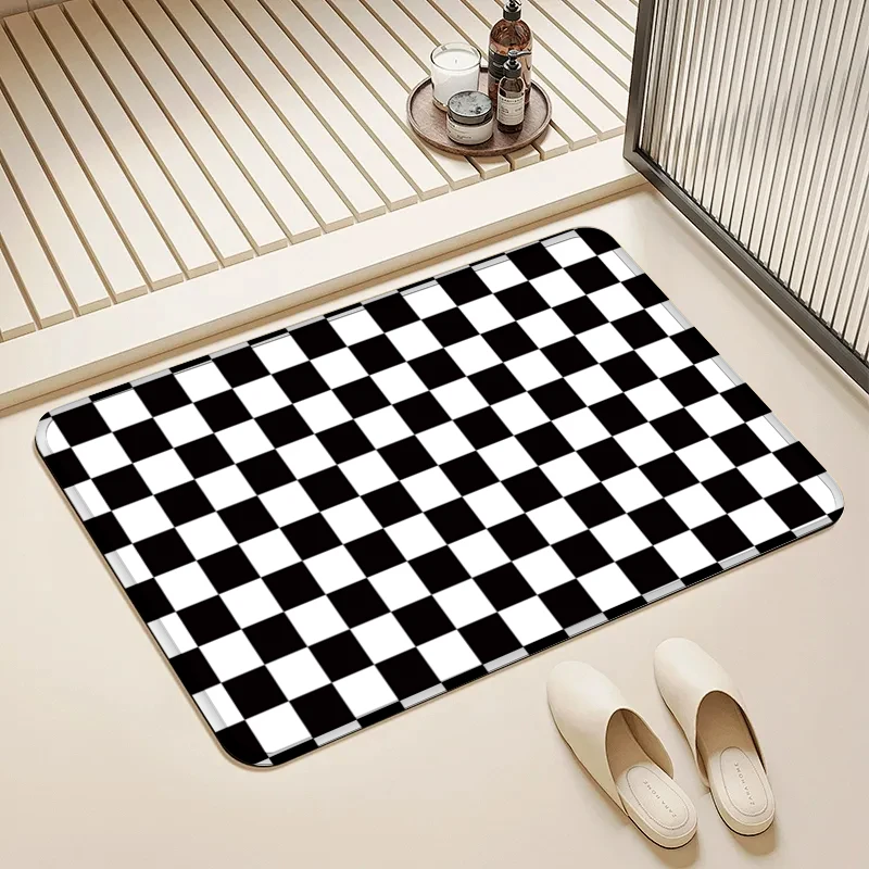 

Black White Checkerboard Doormat Classic Pattern Non-Slip Floor Mat Home Entrance Door Rug Decor Modern Style
