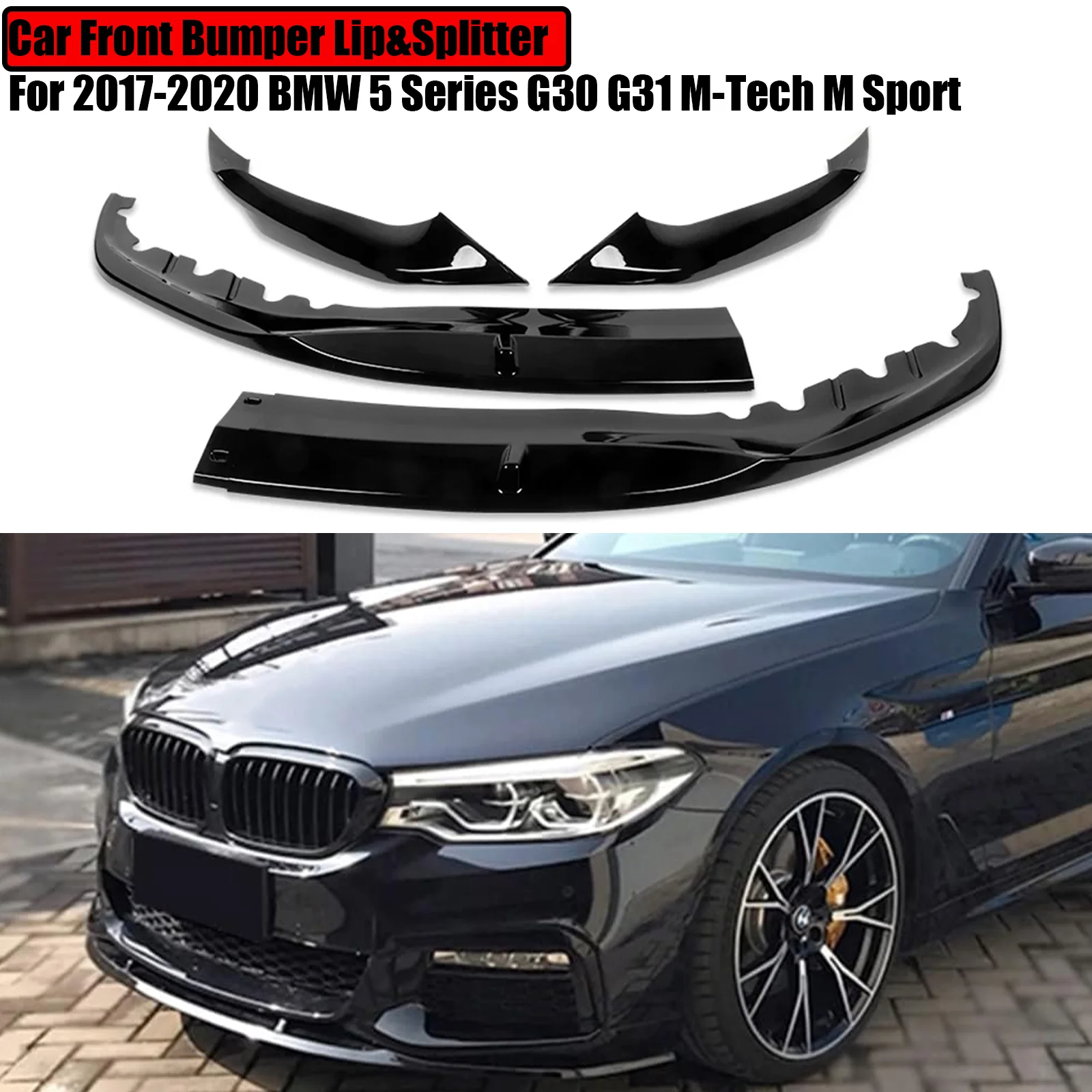 

4PCS For BMW 5 Series G30 G31 M-Tech M Sport 2017-2020 Car Front Bumper Lip Spoiler Lower Air Vent Corner Side Splitter Cover