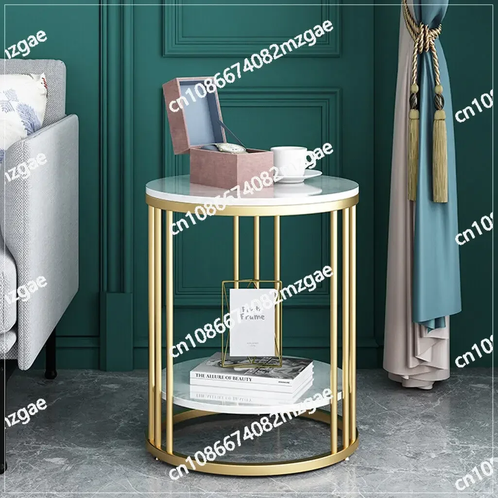 2-Tier White Marble Side Table Round Coffee Table Nightstand Jewellery Storage