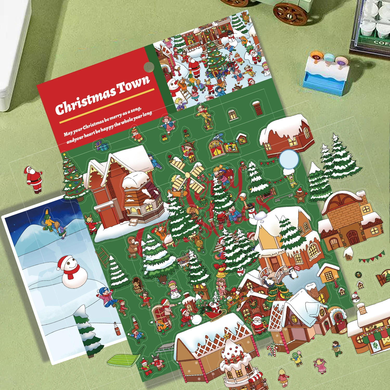 Fun World Stereoscopische Miniatuur PET Grote Scenografie Stickers DIY Handboek Plakboek Fotolijst Notebook Kerstdecoratie