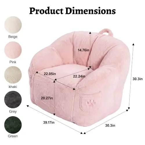 Bean Bag Chair for Adults Pumpkin Shaped Bean Bags Soft Faux Fur Floor Sofa | Large Reading Chair BeanBag with Back &