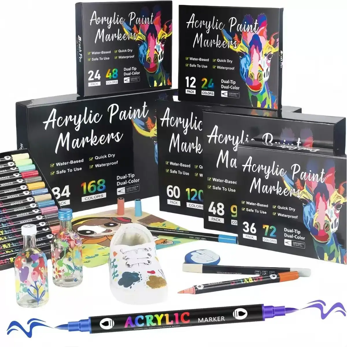 

12/24/36Pcs Dual Color Acrylic Marker Pens – Dual Tip Paint Pen Waterproof for Stone, Wood, Canvas & DIY Craft Projects