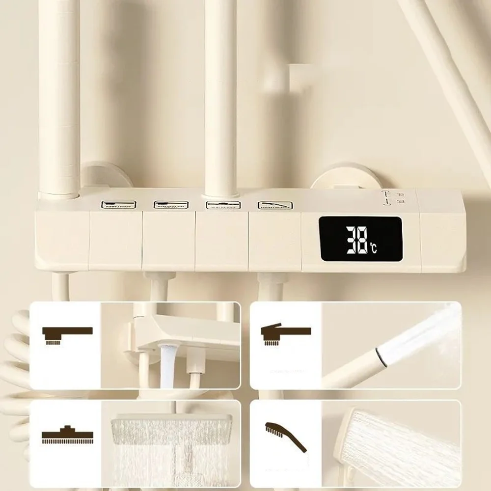 Ensemble de robinets de salle de bains avec boutons multifonctions et robinet, ensemble de pomme de douche thermostatique, chaud et frais