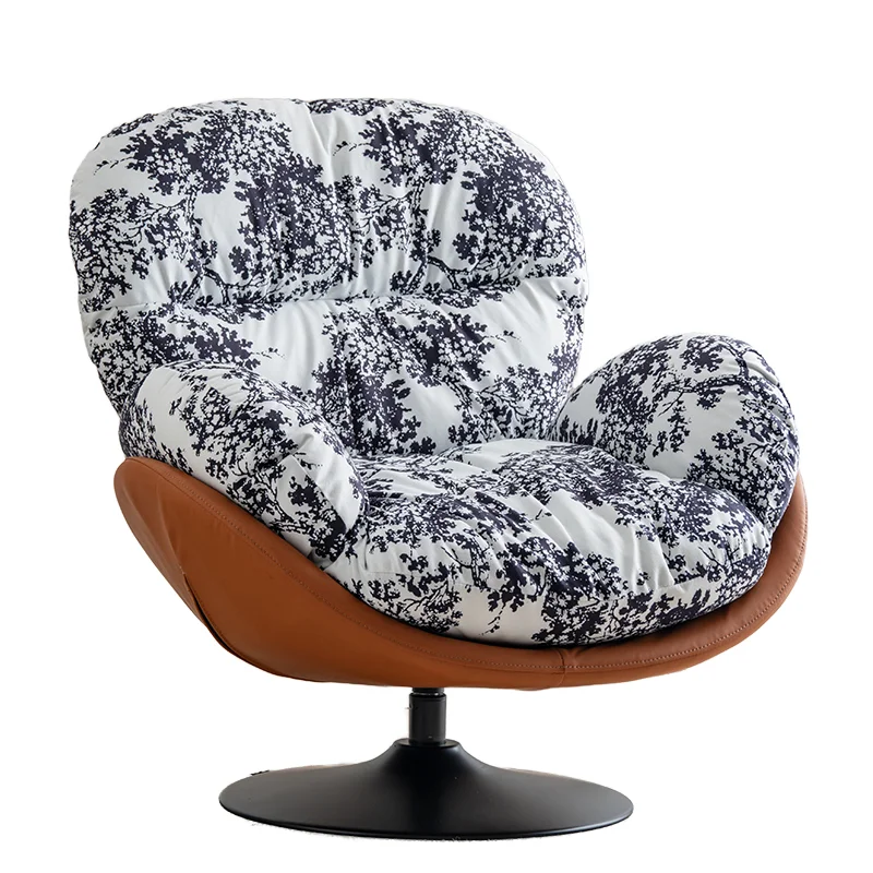 Modern Italian Style Single Leisure Sofa Chair Eco-Friendly Floral Fabric Rotating Recliner Soft Durable Living Room Hotel