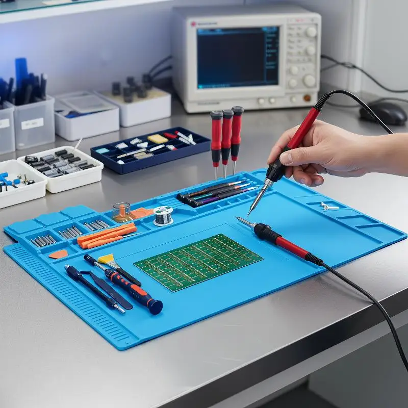 @*Foldable Magnetic Silicone Soldering Mat Heat Insulation Non-Stick Repair Pad for Home Electronics Repair Work