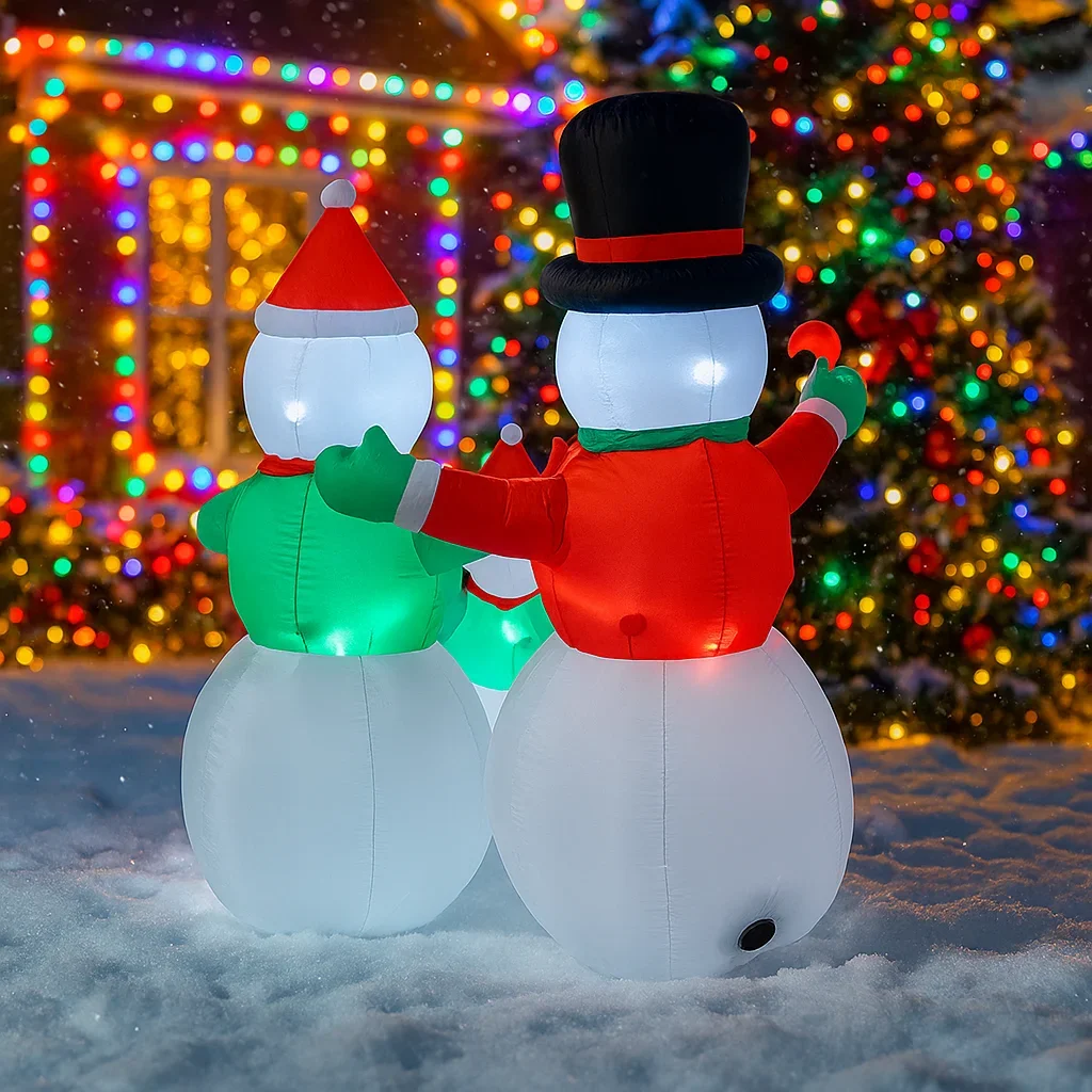 1.8M/5.9FT Inflatable Snowman Family Candy Cane Lights LED Home Decorations Toys Yard Xmas Ornaments Holiday Decor Supplies