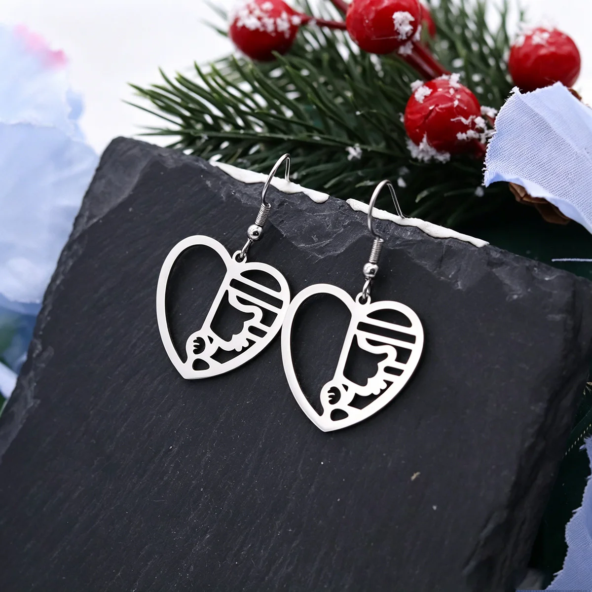 Chandler Minimal Geometric Hollow Heart Abstract Face Hook Drop Earrings Stainless Steel Elegant Dangle Jewelry Gift For Ladies
