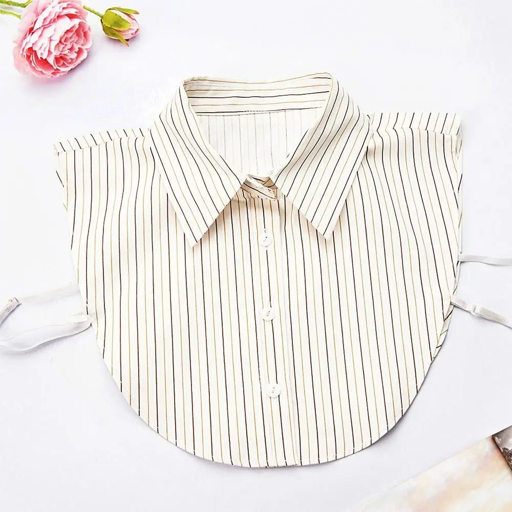 Fashion Cotton Stripes Fake Collar Detachable Vintage Front Tie Classic Casual False Blouse Collar for Women