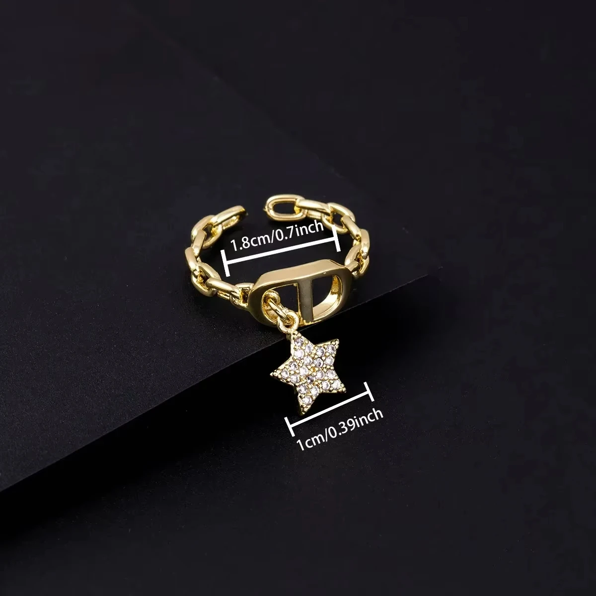 Star Diamond Letter Cd Ring Niche Design Pendant Trendyy Daily Versatile Women's Ring New Open Adjustable Ring