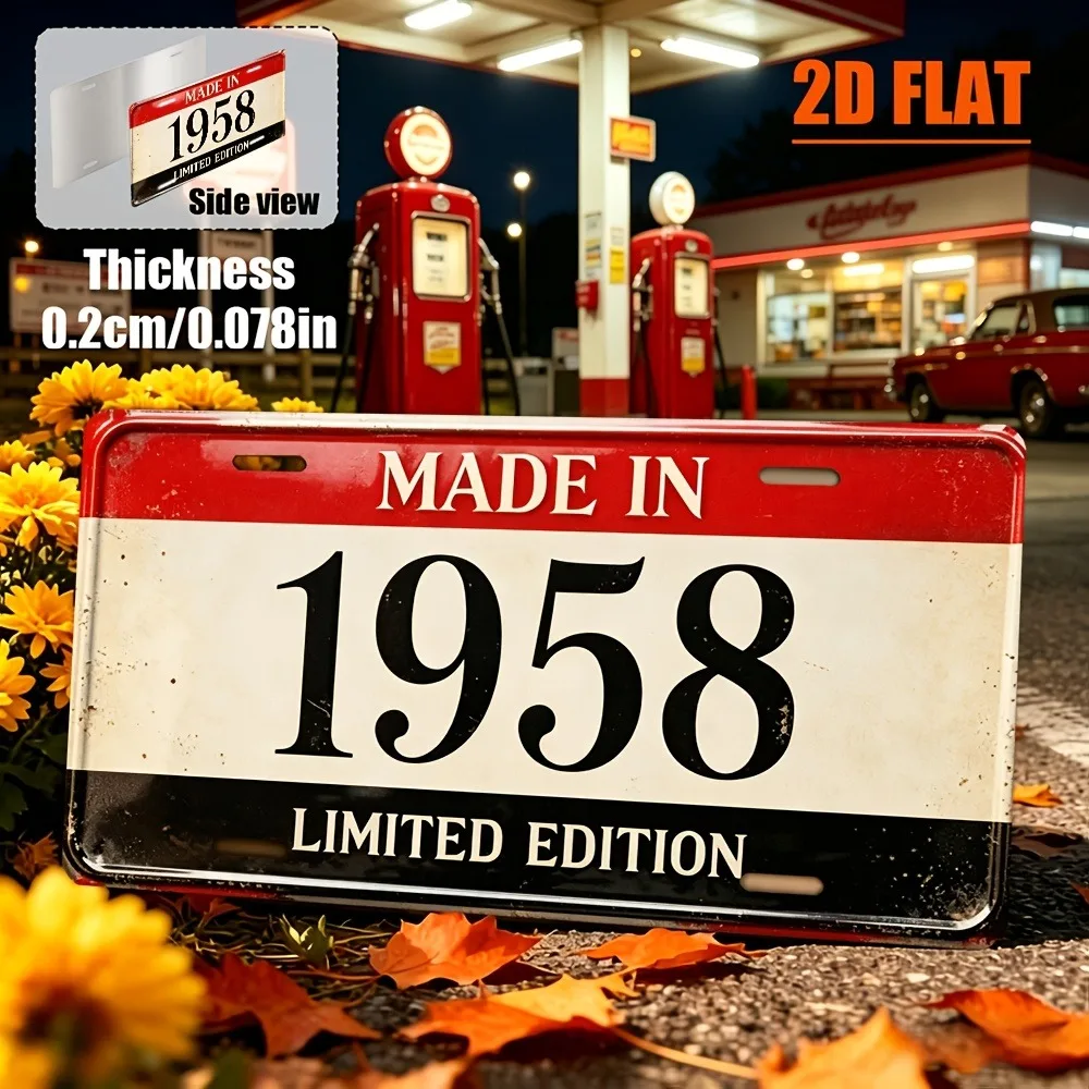 1pc Customizable 2D Flat 1958 Themed Vintage Sign 12x6, Industrial Home Directional Wall Decor, Hanging Gift For 1958 Birth Year