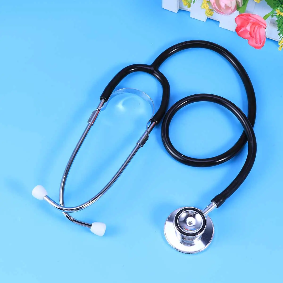 Black Dual Head Stethoscope Aid Portable Double Sided Auscultation Device Tool for Heart Lung Organ Examination