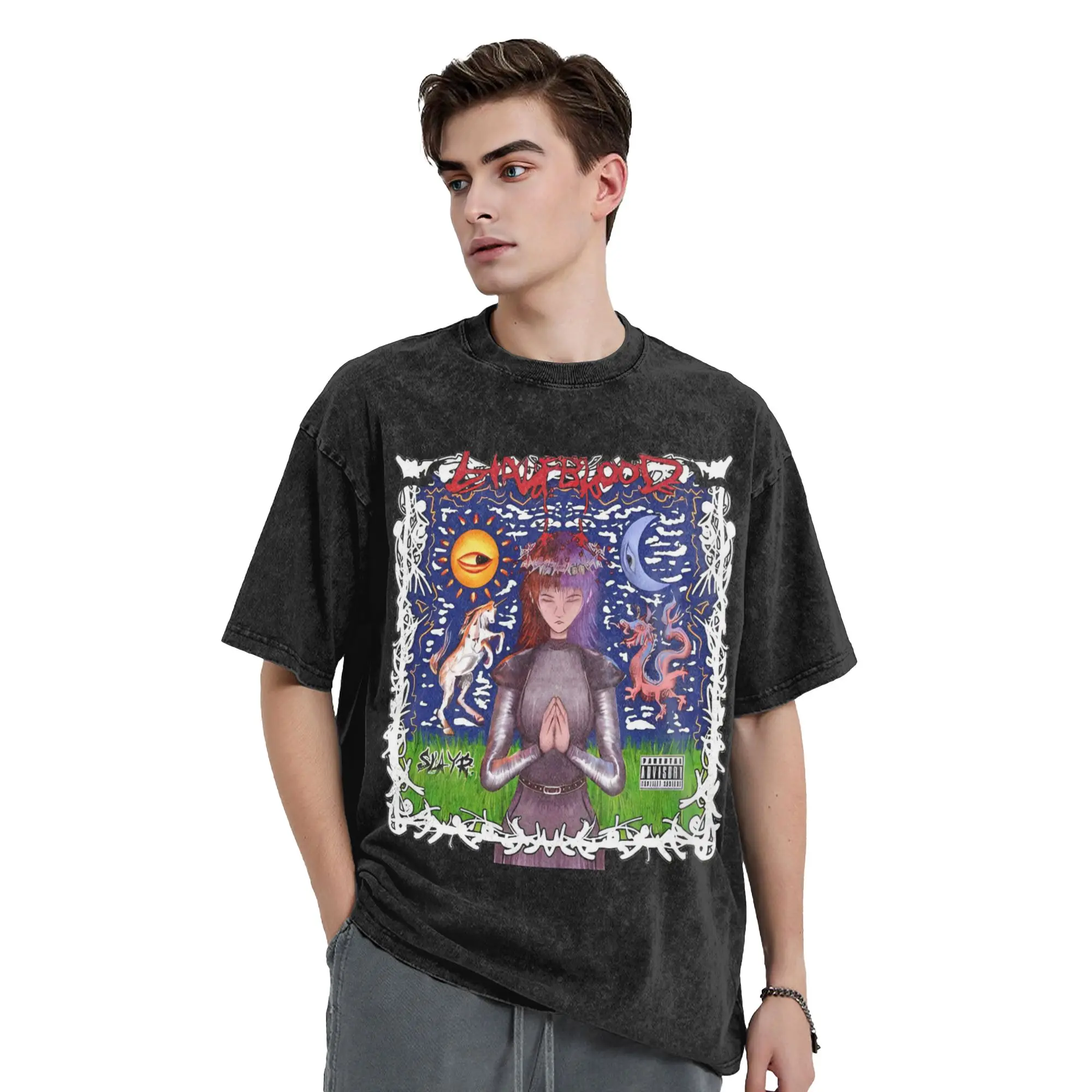 Washed T Shirts Slayyyter Worst Girl in America Singer T-Shirts Harajuku Streetwear Short Sleeve Printed Tees for Men Women