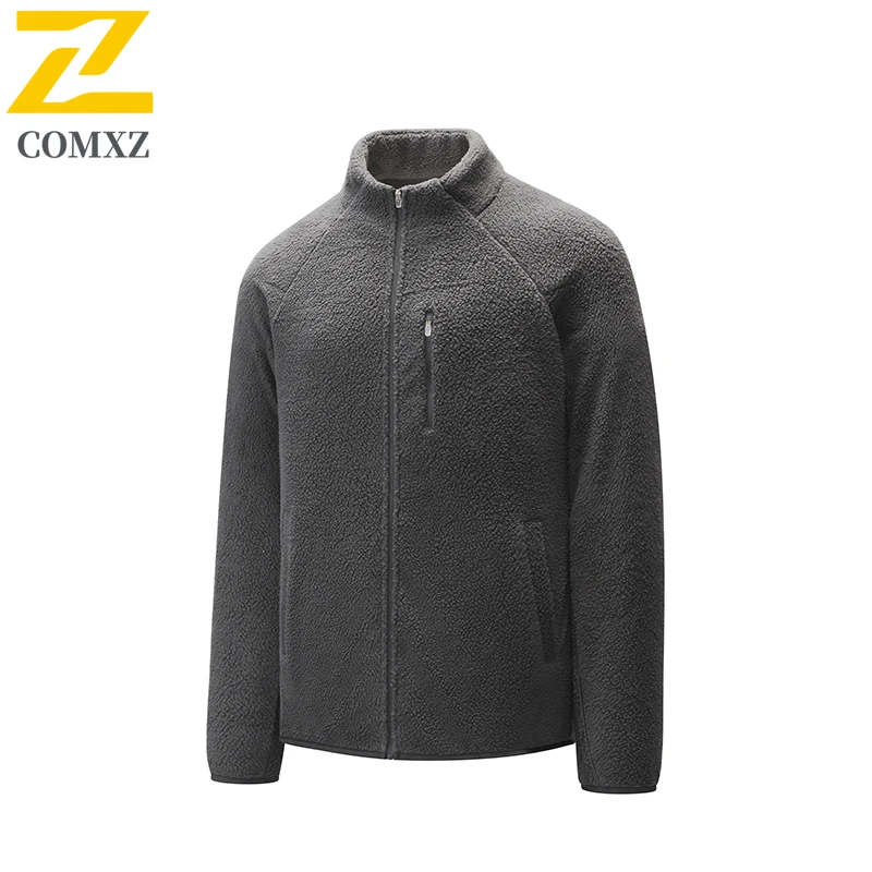 COMXZ Men Jacket 2025 Casual Stand Collar Outdoor Travel Windproof Coat Hiking Liner Fleece Lined Thickened Winter Garment