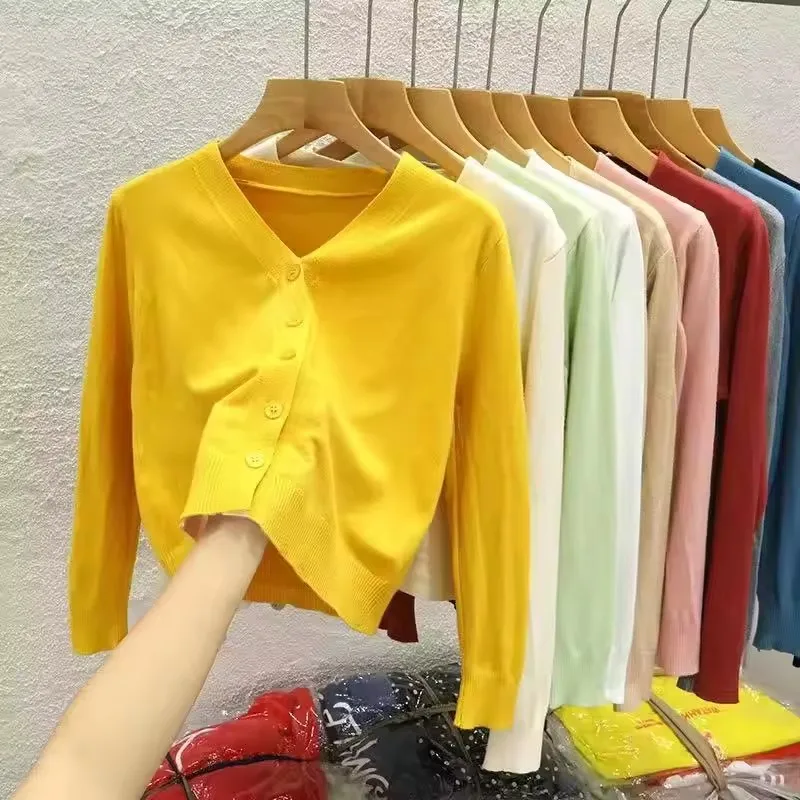 Lente Herfst Vrouwen Gebreid Vest Jas 2025 Nieuwe Solid V-hals Single-breasted Gebreide Trui Korte Jas Bovenkleding Vrouwelijke Top