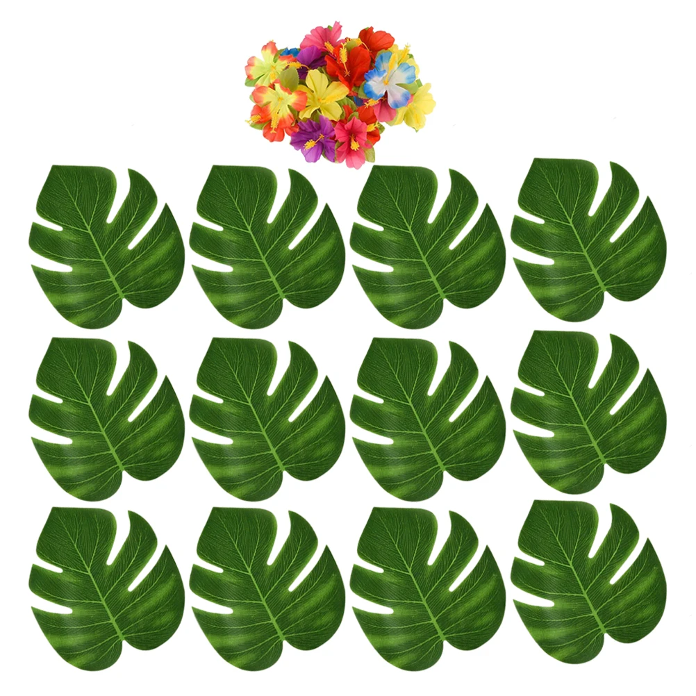 

Artificial Monstera Leaves Set Faux Hibiscus Flowers Decoration Realistic Texture Bedroom Living Room Photo Prop Tropical Plants