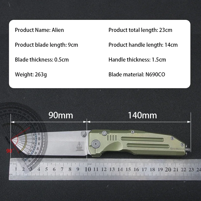 N690G steel high-end titanium alloy handle sharp folding fruit knife rope cutter camping tool heavy folding