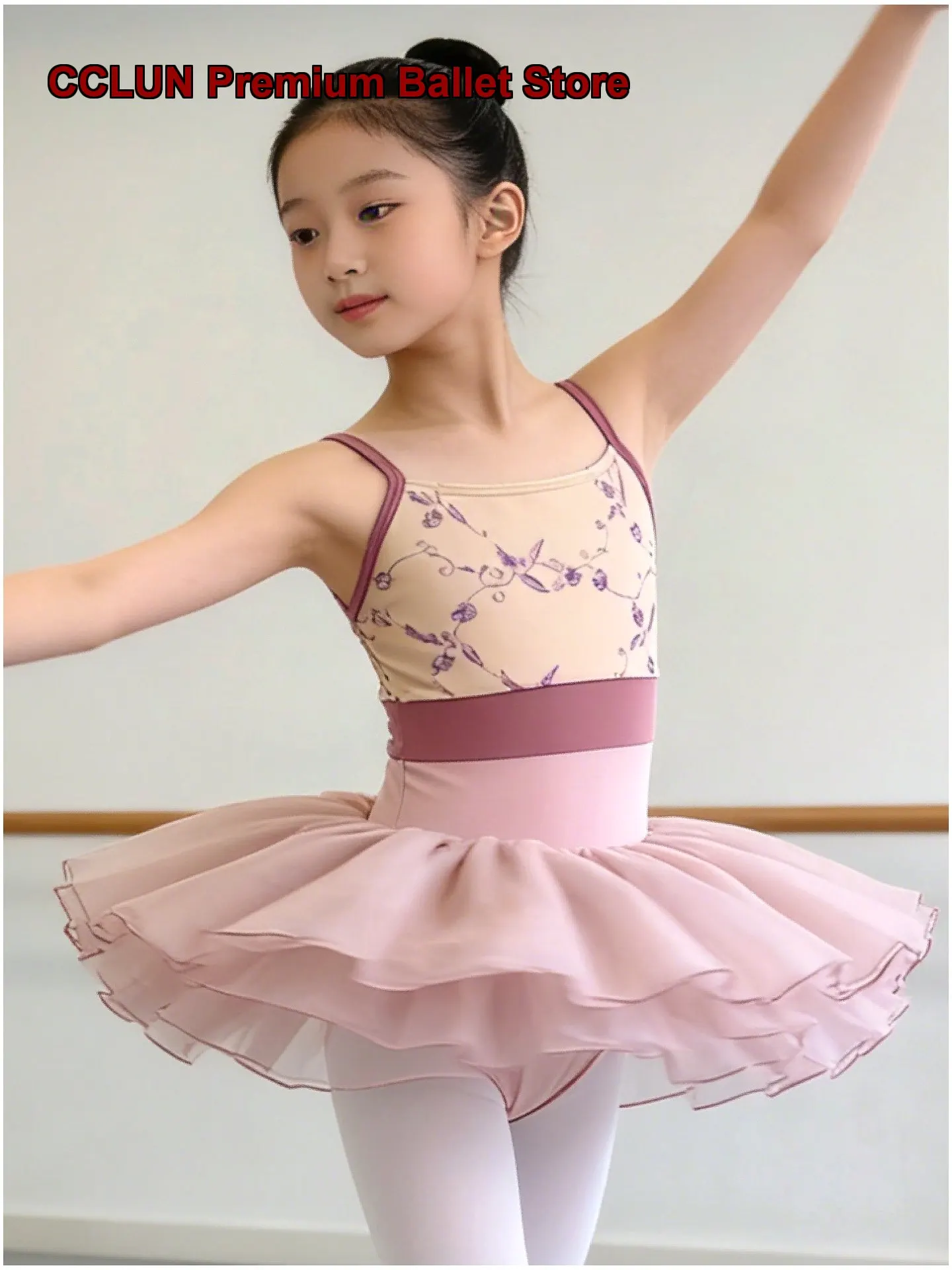 Girls' Dance Underwear Spaghetti Strap Embroidered Mesh Patchwork Performance Costume Gymnastics Leotard Practice Leotard Kids