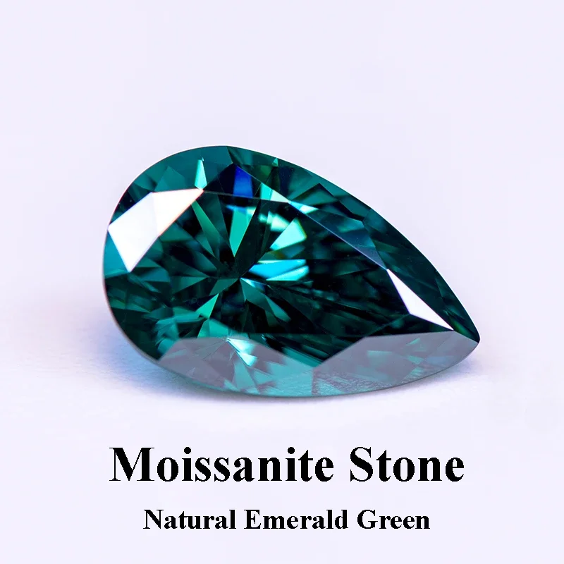 

Moissanite Stone Natural Emerald Green Color Pear Cut Lab Grown Diamond for Charms Woman Jewelry Making with GRA Certificate