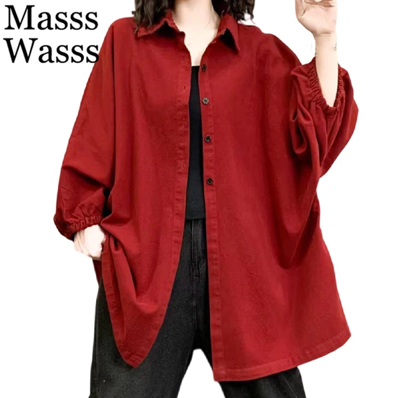 

Masss Wasss 2025 Ladies Leisure Classic Big Size Vintage Shirts Womens Fashion Batwing Sleeve Blouses Loose Tops Luxury Clothes