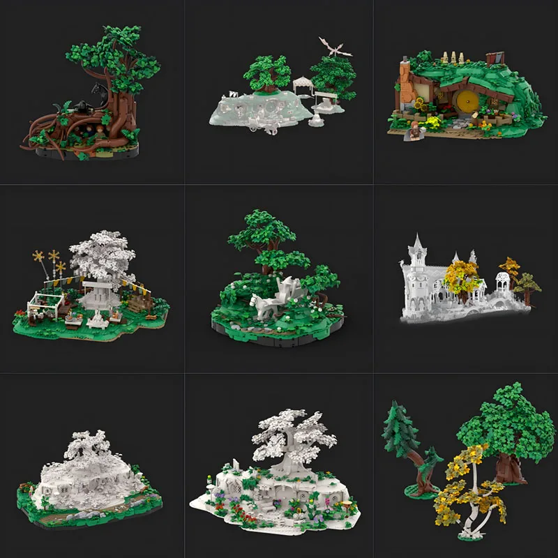 Moc The Rings Movie Modular The Shire Trees Extensions Model Building Blocks DIY Creative Assembly Rivendelles Bricks Toys Gift