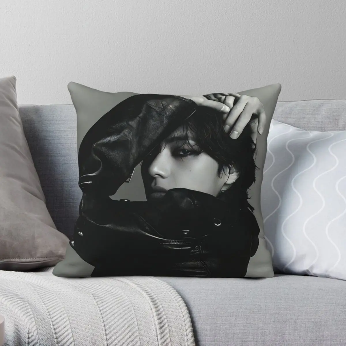 Taehyung V Monochrome Layover Square Pillowcase Polyester Linen Velvet Pattern Decor Throw Pillow Case Home Cushion Cover 18