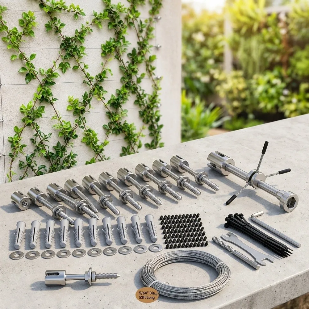 Outdoor Vertical Green Wall Kit with Stainless Steel For Cross Clamps and Full Installation Components for Wall Mounting