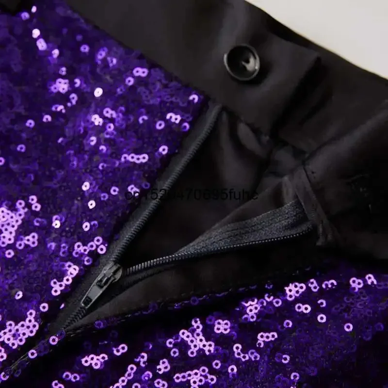 

DY20Purple Gradient Sequin Glitter Pants Men 2023 Brand New Slim Fit Straight Dress Trousers Mens Party Stage Prom Singer Suit P