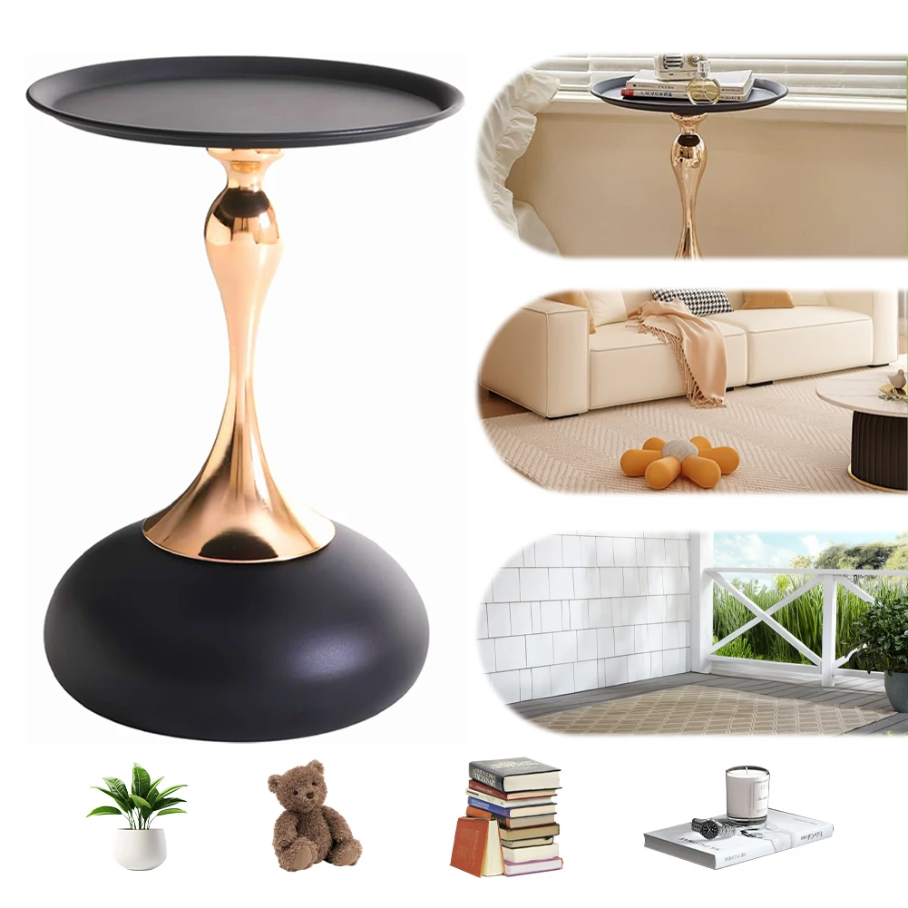 

Metal Base Corner Table Large Capacity Movable Tea Table Space Saving Black Modern Table for Living Room Decoration Furniture