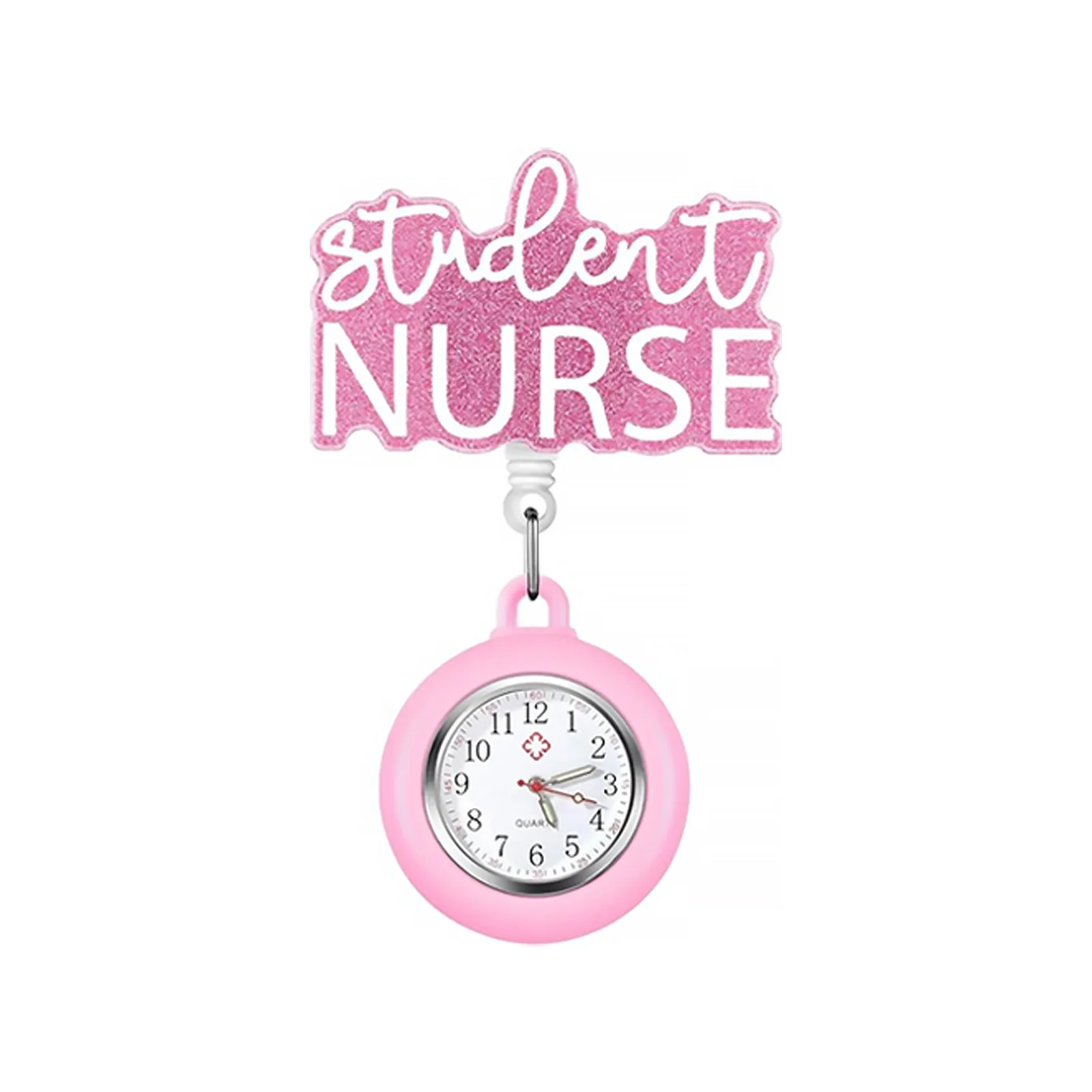 Brooch Clock Glitter Acrylic Easy-To-Pull Buckle Badge Reel Doctor Watch Retractable Nurse Chest Badge Reel Clip Holder Gifts