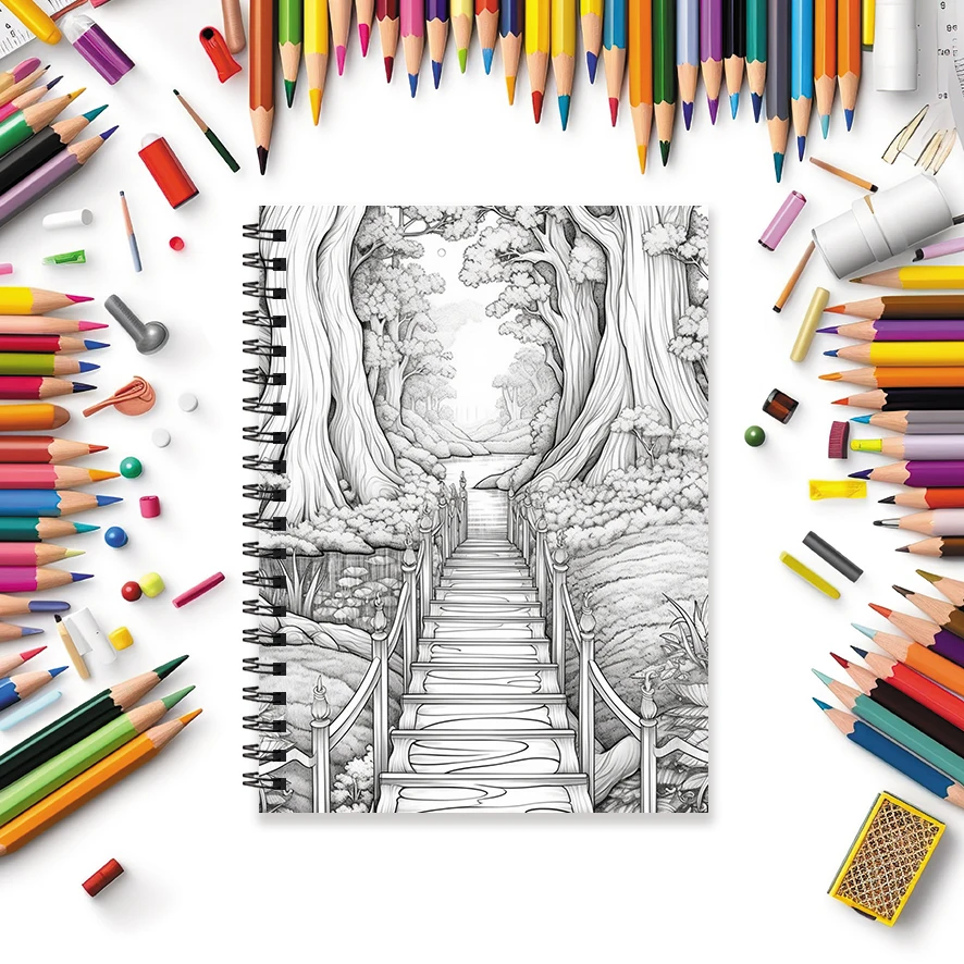 Adult Coloring Book - 8.3x 11.2 Inch 32 Pages Blooming Road Coloring Book - Helps Reduce Stress and Ease Emotions