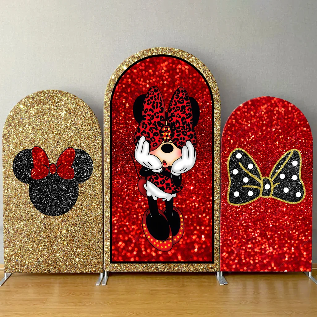 

Minnie Arch Backdrop Cover DisneyTheme Gold Glitter Girls Birthday Party Photography Background Wall Decortion Elastic Fabric