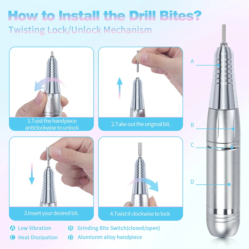 Professional Nail Drill For Acrylic Nails 45000rpm Electric Nail File Lcd Touch Screen Portable Nail Drill Pro Kit For Home Salo