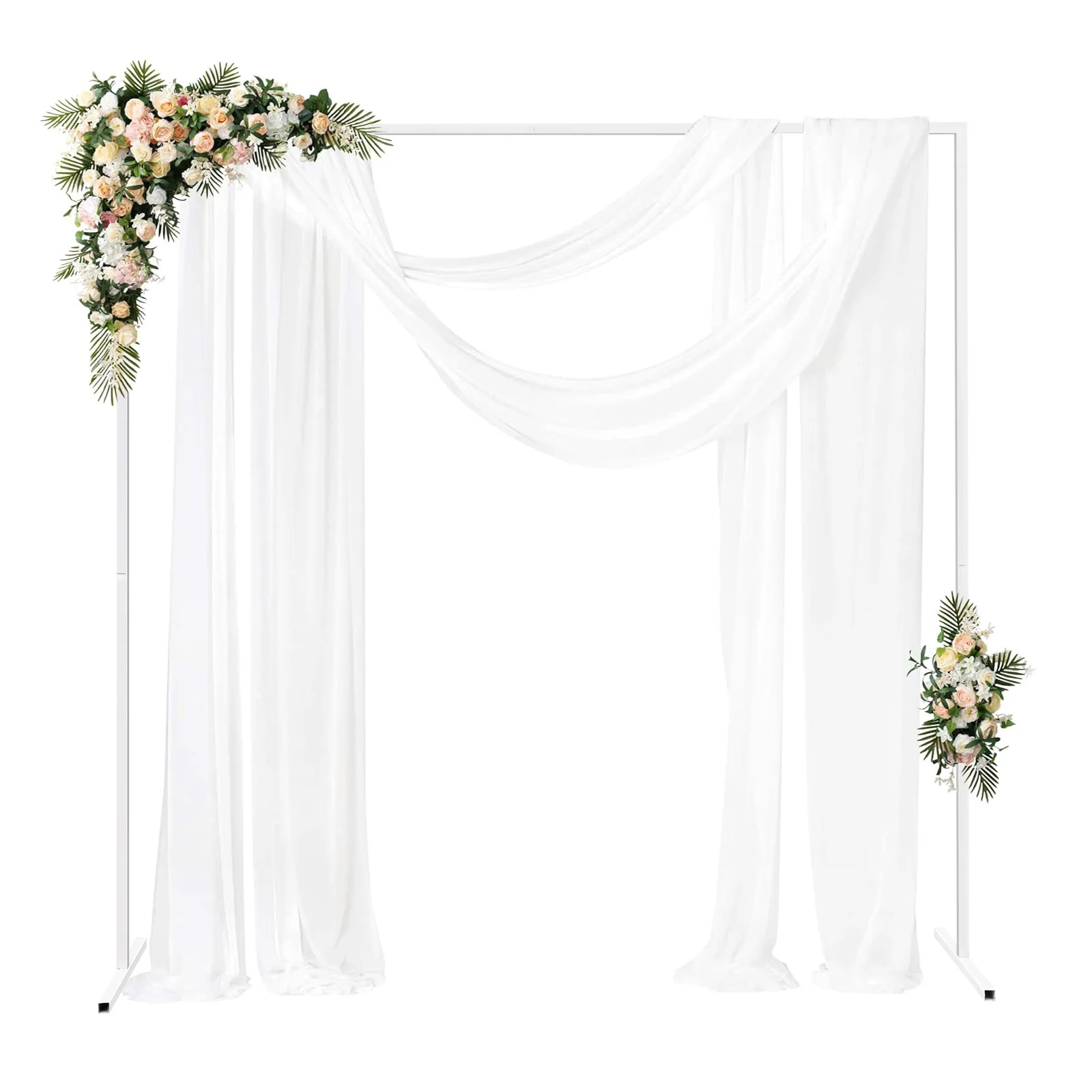 

6.6x6.6Ft Wedding Arch Stand Metal Square Garden Backdrop Frame Height Adjustable Flower Balloon DIY Decor Rack White for Party